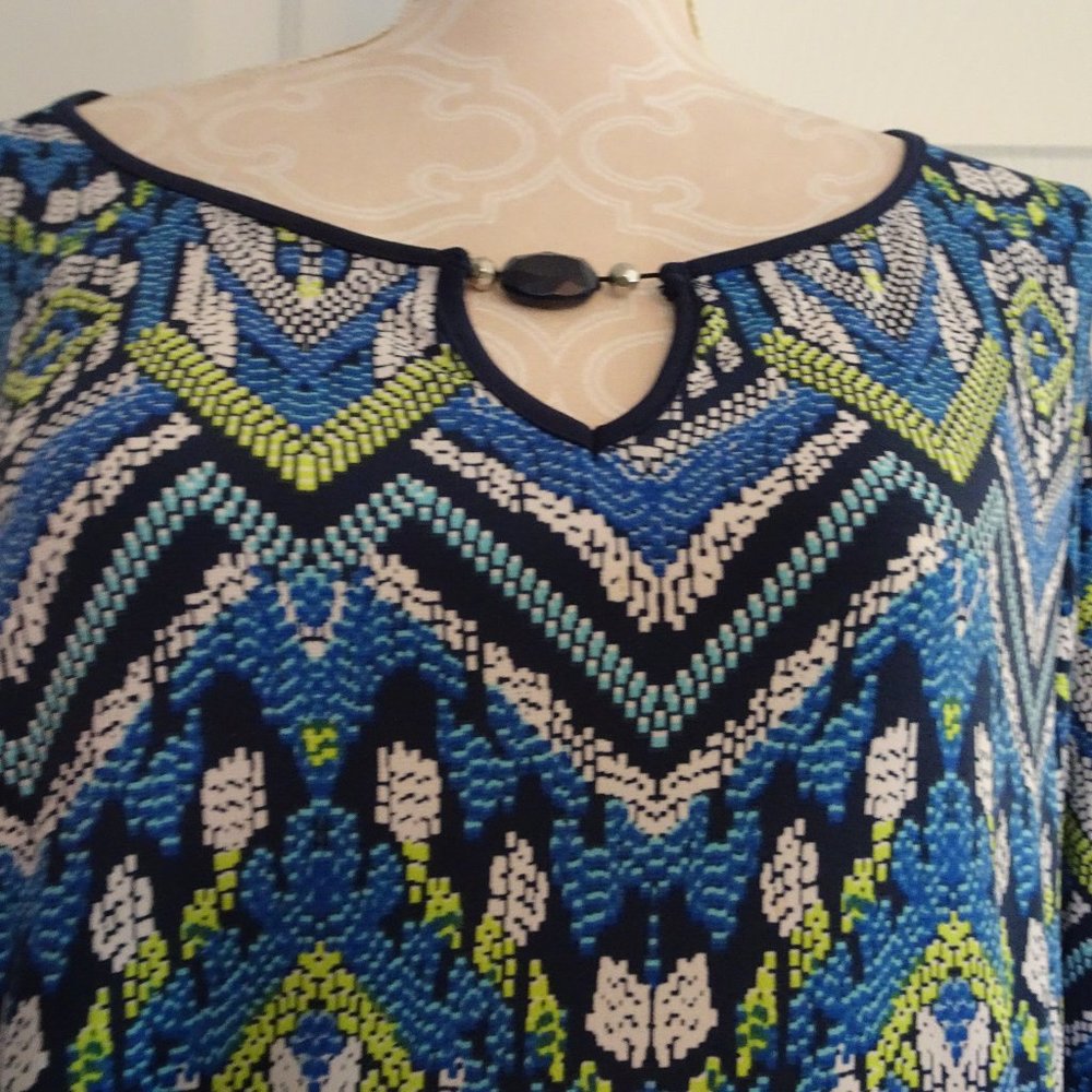 Alfred Dunner Plus Size XL Geometric Tunic Top-New-Sleeve Open Cutwork